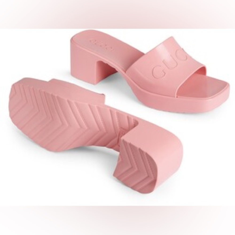 New Gucci logo Rubber sandals pink Gucci Logo Womens Platform Slide Sand… - Picture 2 of 11